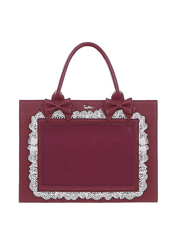 Bag Lace Accents Trim Lolita Sweet Bow Red Hand with and Wine