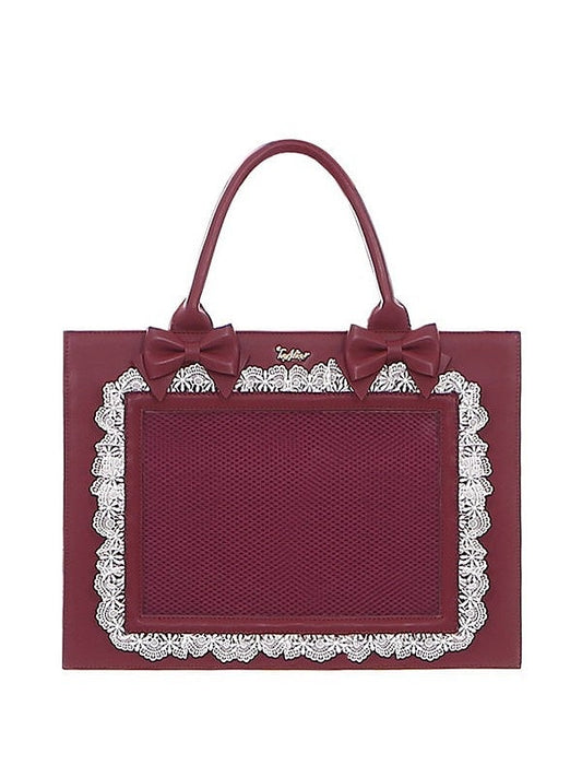 Bag Lace Accents Trim Lolita Sweet Bow Red Hand with and Wine