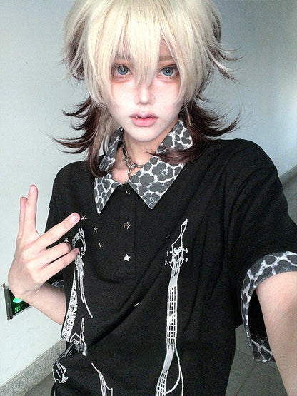 Short Ombre And With Hair Brown White Wig Color Ouji Bangs Length 43CM Air