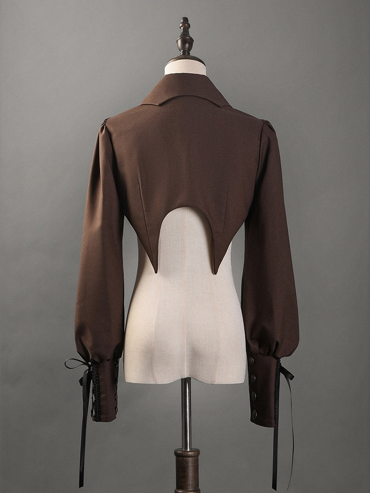 Braunes Steampunk Lolita Crop Top mit Kragen in Fledermausflügelform