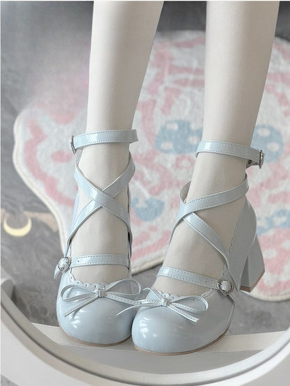 Mid with Jane Mary Sweet Lolita Heel - Blue Shoes Knotted Bow