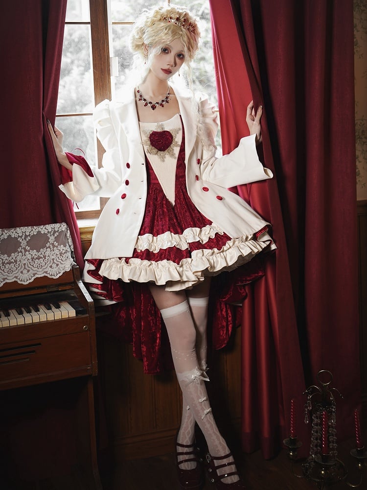 White High-Low Hem Blazer Coat with Red Lining - With PUJI
