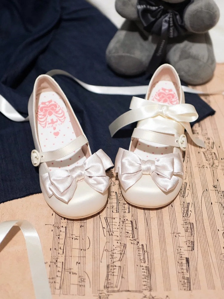 Round Ankle at Lace-up Heels Sweet Beige Toe Low Bow - Top