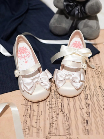 Round Ankle at Lace-up Heels Sweet Beige Toe Low Bow - Top