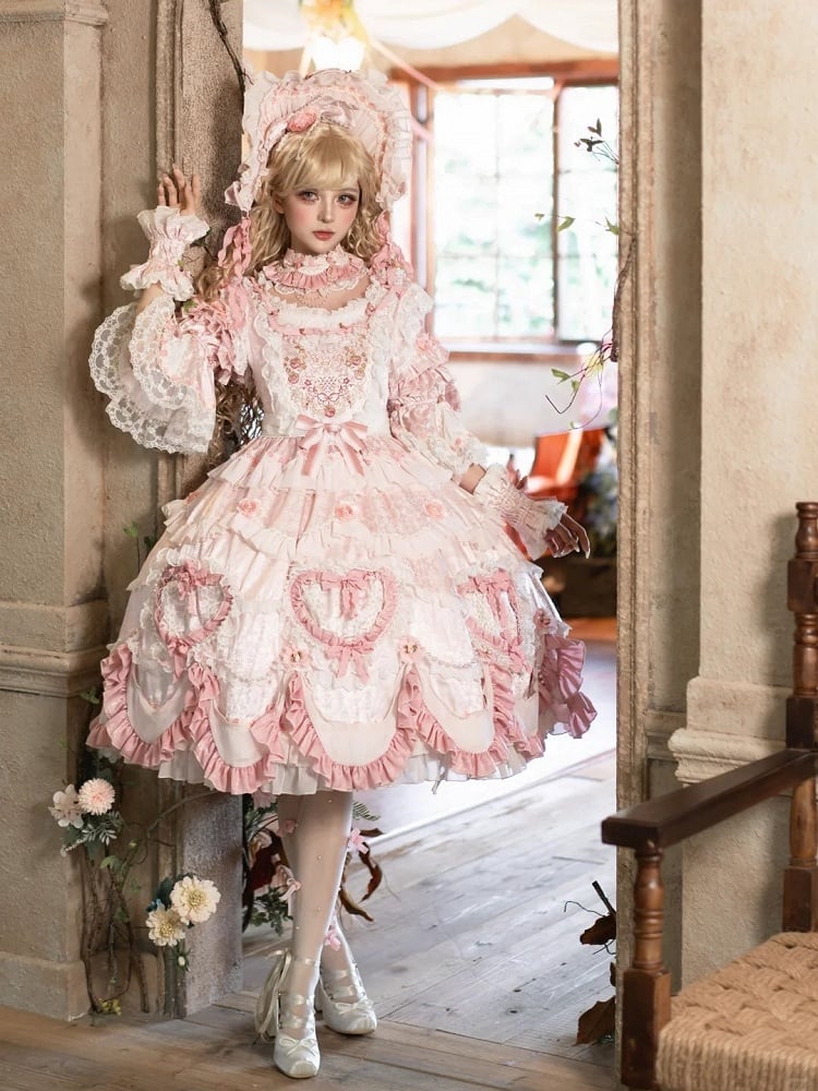 Embroidery Details Light Bead Pink Floral Hanayome Rosette Lolita and Dress Chain