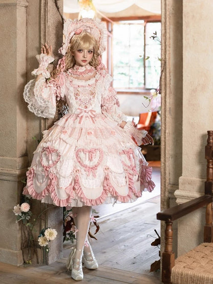 Embroidery Details Light Bead Pink Floral Hanayome Rosette Lolita and Dress Chain