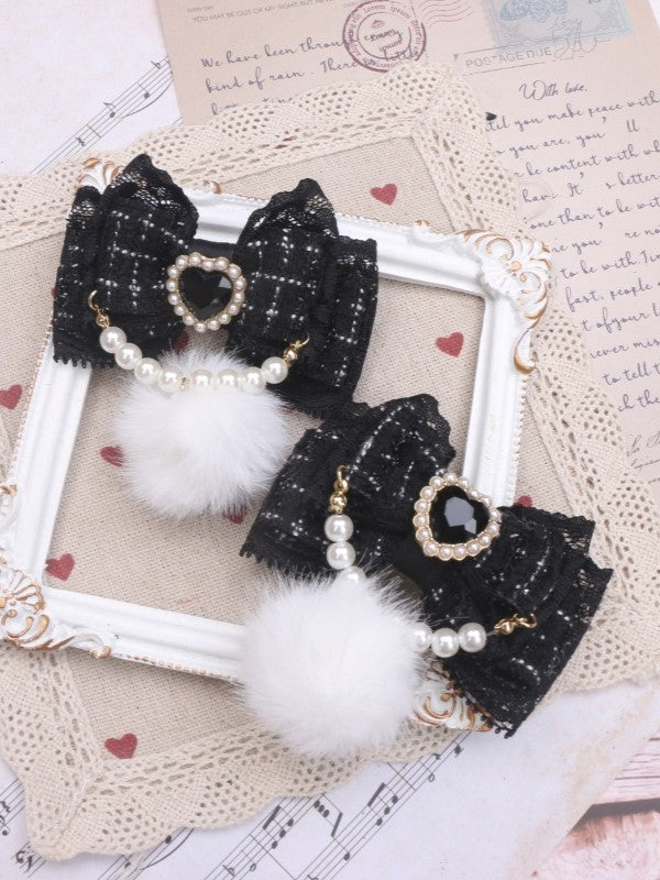 Rhinestone Color Hairclip Bowknot 7 Pearl With Kei Pom-Pom Jirai Heart Options Chain