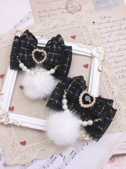 Rhinestone Color Hairclip Bowknot 7 Pearl With Kei Pom-Pom Jirai Heart Options Chain
