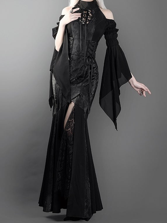 Black Open Shoulders Gothic Lolita Snakeskin Grain Top