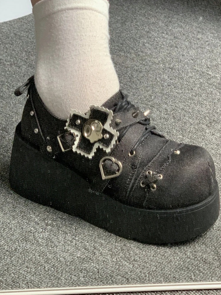 Platforms Denim Punk Black Details with Studded