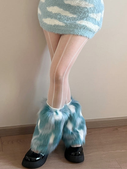 Striped Pattern Green/White/Black Wheat Ears Tights Details Of