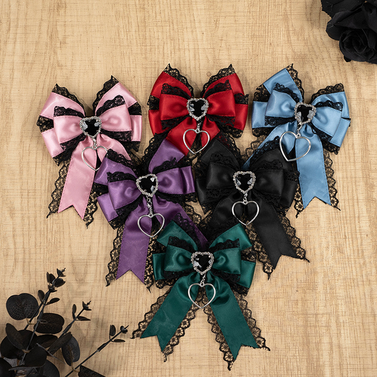 Heart Hairclip Lace Colors 16 Kei Satin Rhinestone Bow Jirai