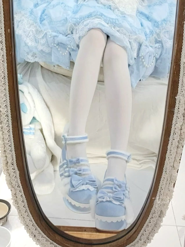 Cute Bunny Buckle Lining Shoes Mary Rabbit Jane Sweet - Details in Blue Platform with Circle Plush Lolita