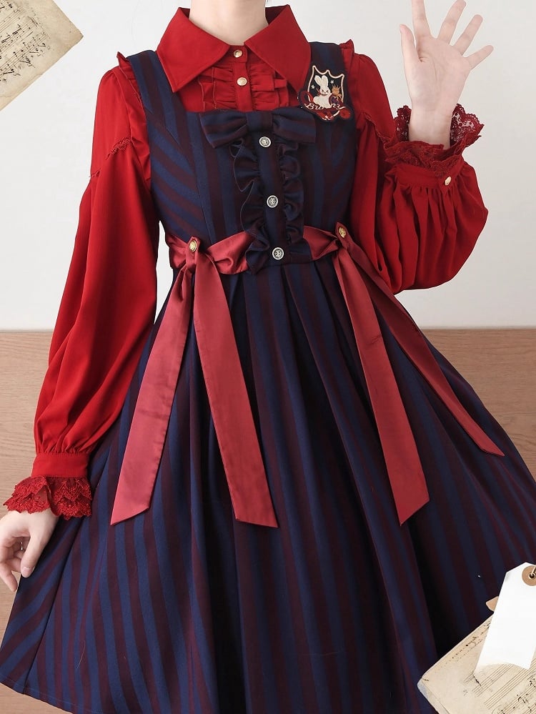 エレガントなレッドのポインテッドカラー長袖シャツ