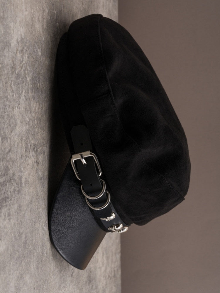 Beret Design Skeleton Decorated Buckle Black Hat Gothic