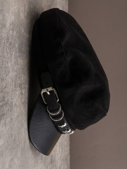 Beret Design Skeleton Decorated Buckle Black Hat Gothic