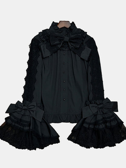 Black Bell Sleeve Lace Lolita Blouse - NnSTAR