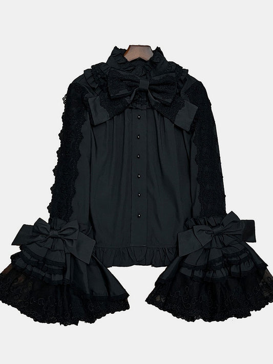 Black Bell Sleeve Lace Lolita Blouse - NnSTAR