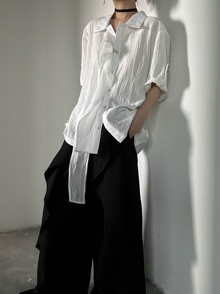 Short-Sleeve Lolita Vintage Flat Transparent Shirt Collar Tie with Ouji Long White Pointed