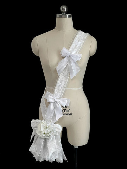 and Ribbon Flowers Decorated White Bows