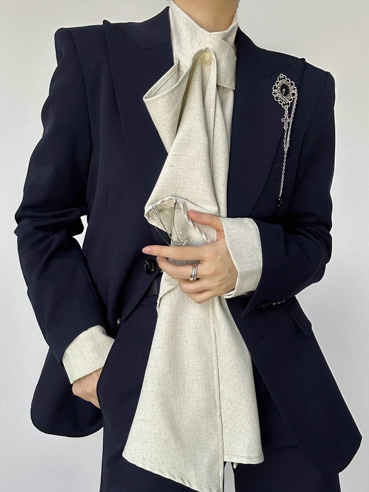 Charm Stone Lolita Vintage Brooch Obsidian with Silver Ouji Black Cross