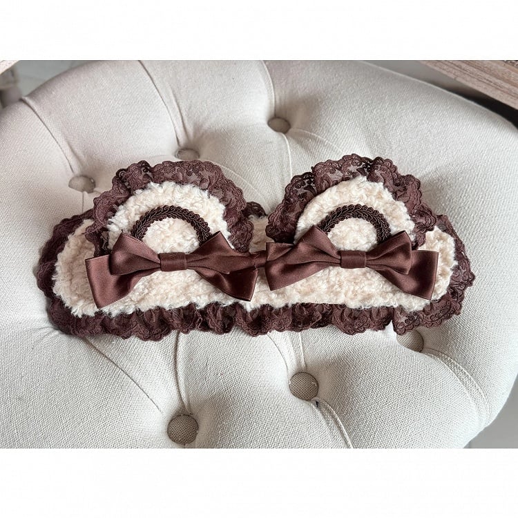 Lace Hairband Ear Accents) Bear Brown (Sherpa Lolita