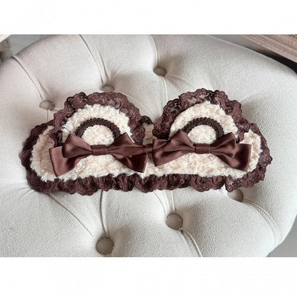 Lace Hairband Ear Accents) Bear Brown (Sherpa Lolita