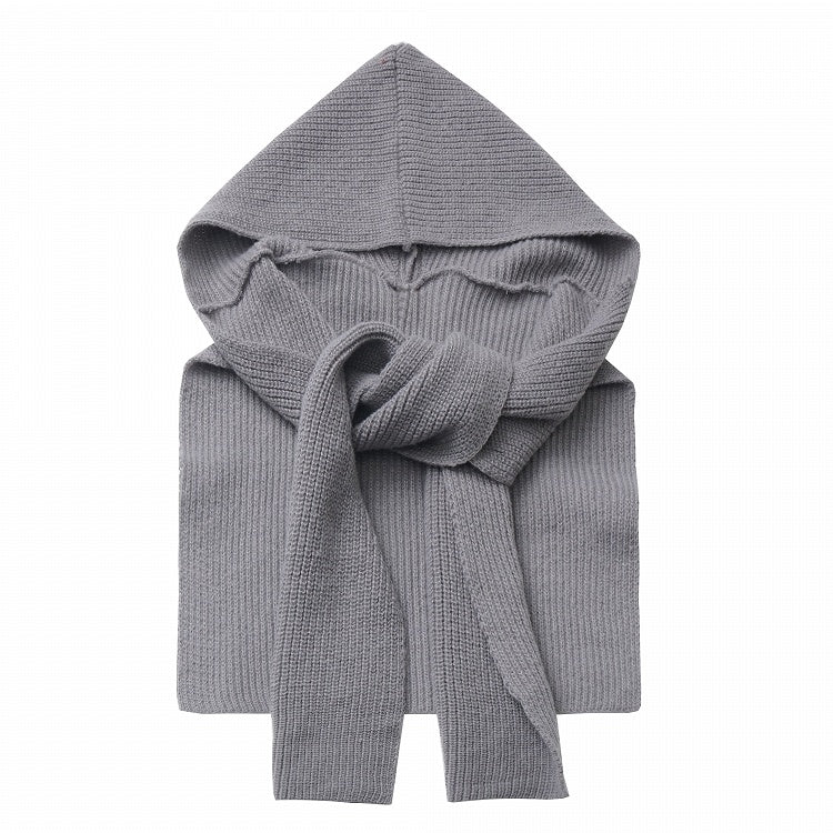 Grey Knitted Hooded Shawl