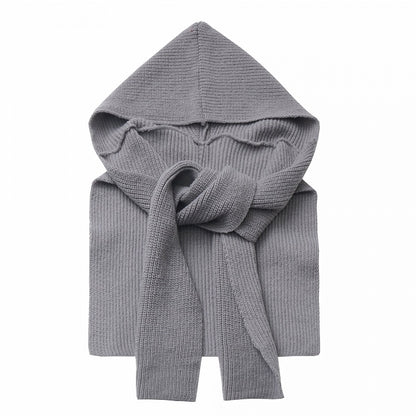 Grey Knitted Hooded Shawl