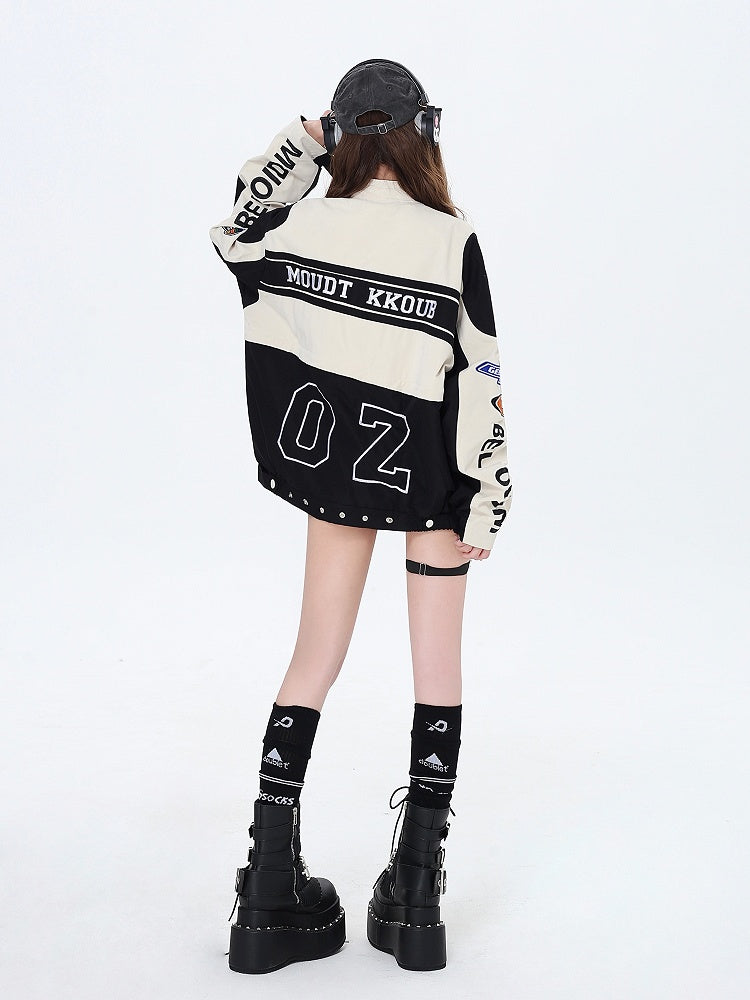 Fleece and Apricot Jacket Black Letters Embroidery Baseball with Colorblock Detachable