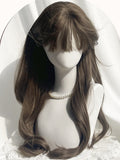 Brown Long Wavy Synthetic Wig With Bangs