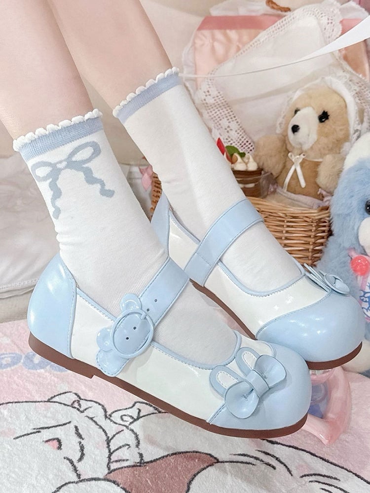 Bowknot Flats Bunny Ear Bear Decorated Blue Buckle