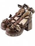 Herz Dunkelbraun Hohe Schokolade Heels Gestreifte Janes Bowknot Details Plattform Mary Schnalle