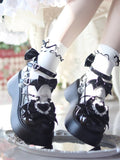 Black with PU Platformss Heart Lolita Sweet in Leather Embellishments