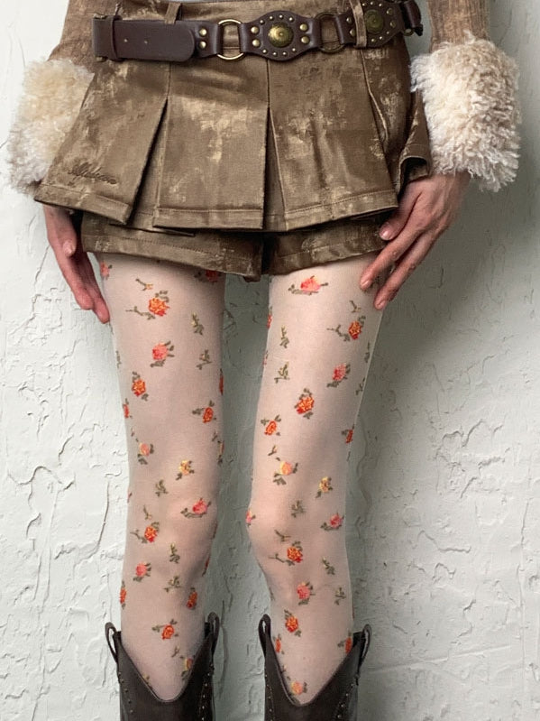Floral White Y2K Pattern Tights