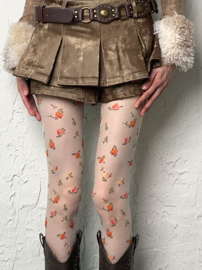 Floral White Y2K Pattern Tights