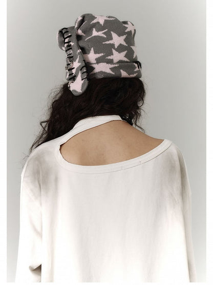 Zipper and Detail White Distressed Top with Cutout Shoulder