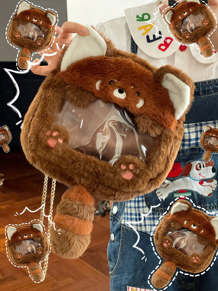 Panda Crossbody Ita Plüsch Rot Süße Braune Tasche