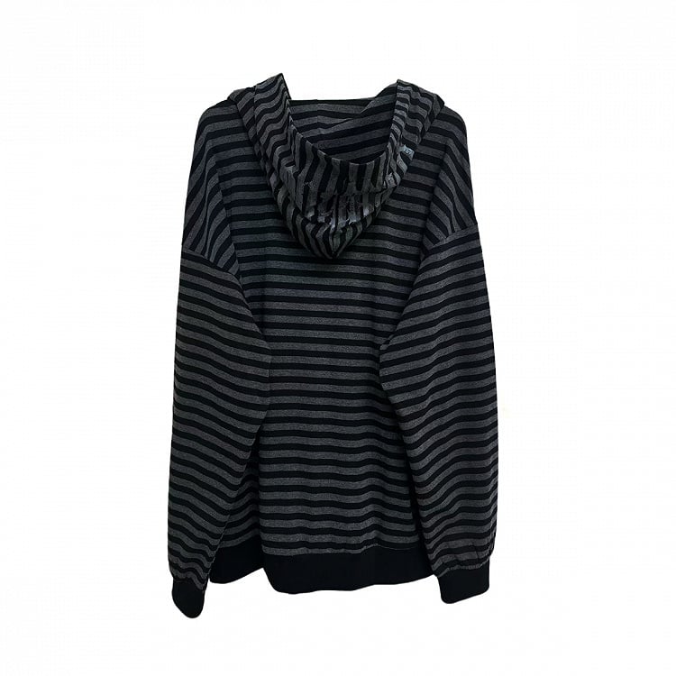Hooded Cross Black Zip-up for Gray Chain Print Autumn Jacket Stripes with