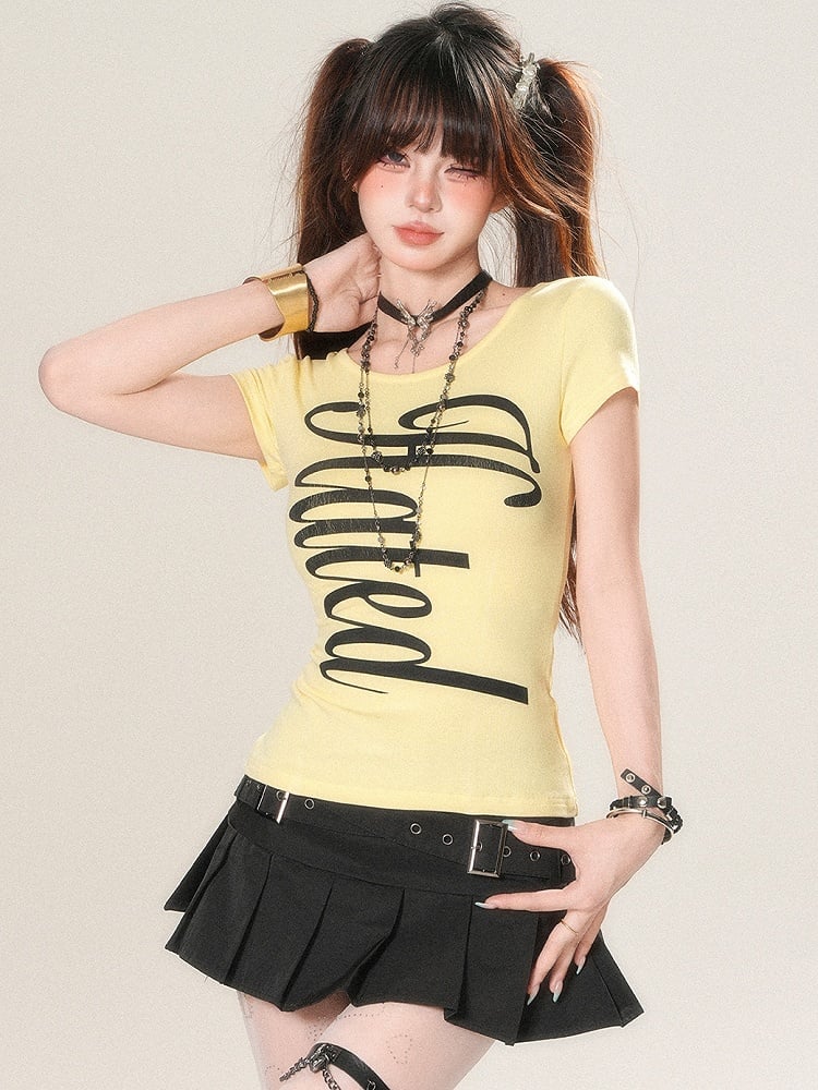 華やかなバックデザイン ホワイト/イエロー/ブラック Tシャツ レタープリント クロス