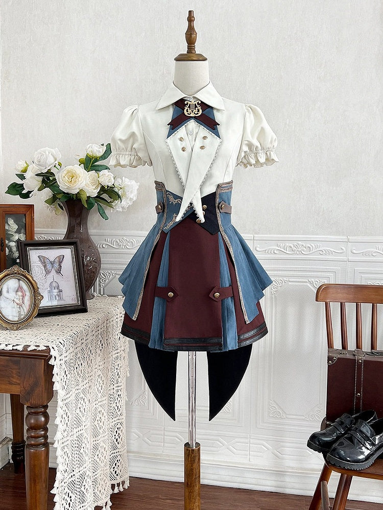Ouji Style Three-Piece Set Short Sleeve Shirt Ruffle Skirt Tail Train Corset Belt - Xiong Dou Jiang