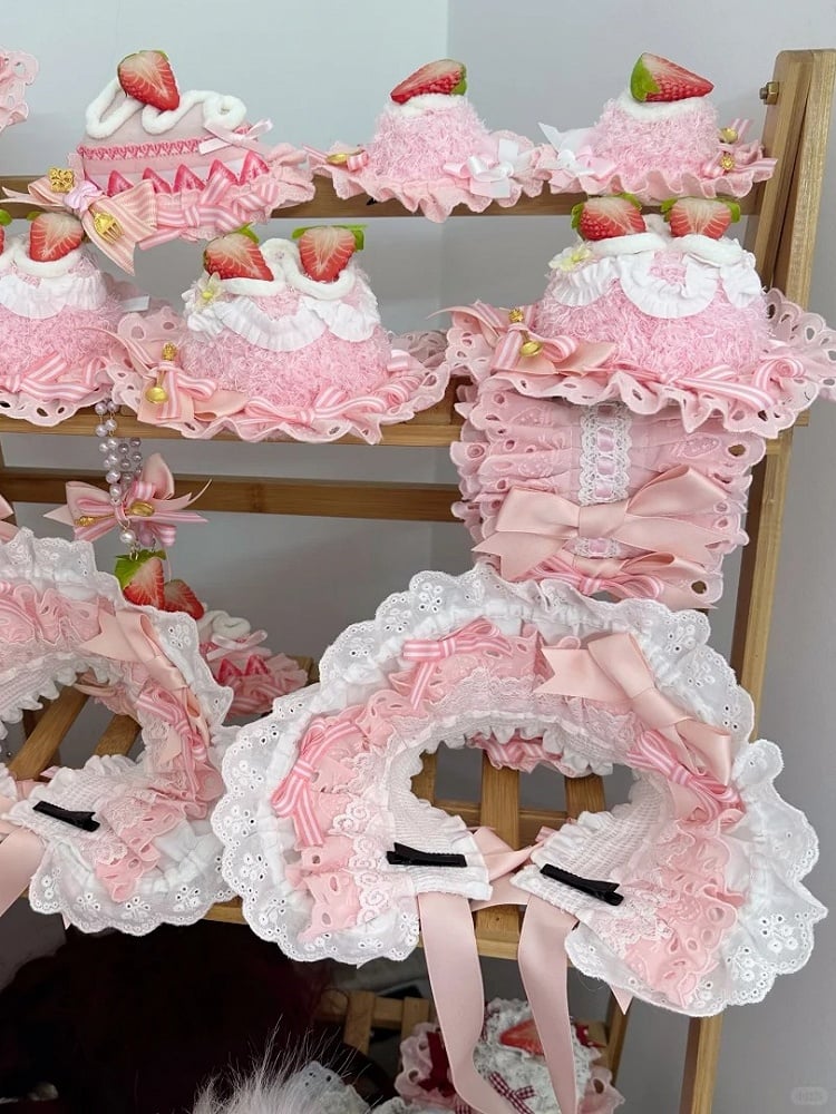 with Ribbon Pink Sweet Bonnet Lolita Striped Lace Bows