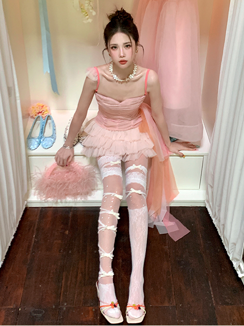 Spitzenbesatz Strümpfe Weiß/Rosa/Blau/Lila/Grau/Schwarz Design Asymmetrische Schleife Overknee
