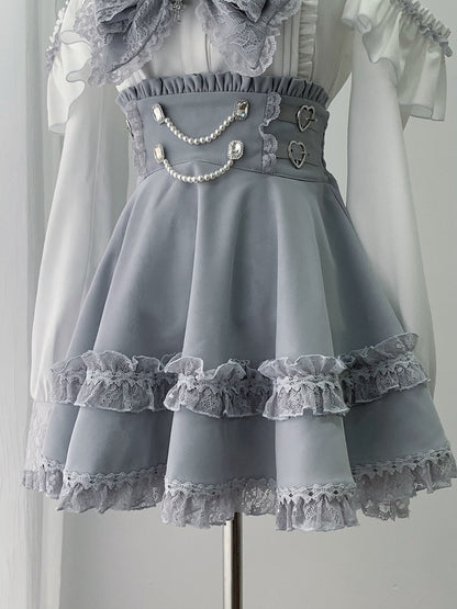 High-Waisted Skirt with Bead Chain and Lace - Ekomi
