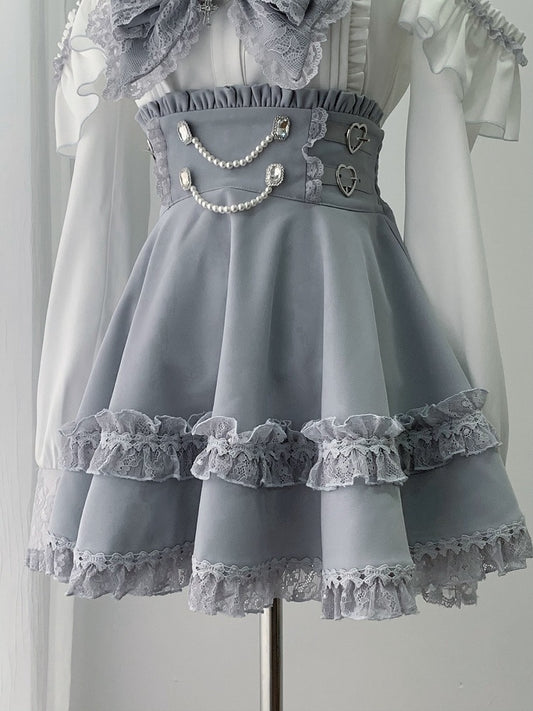 High-Waisted Skirt with Bead Chain and Lace - Ekomi