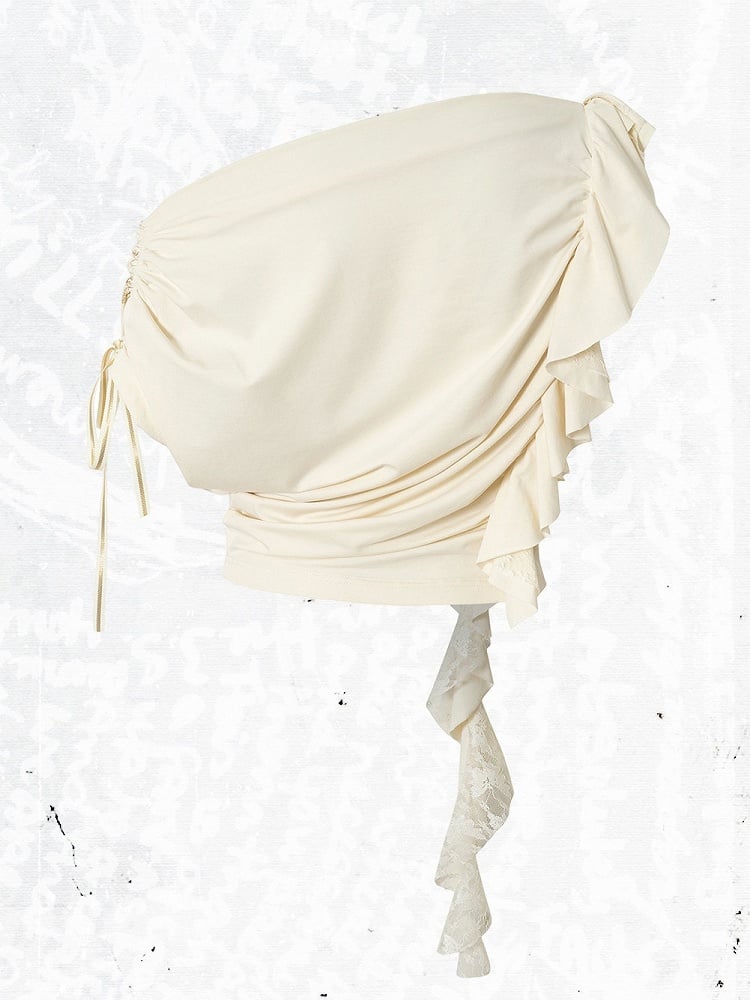 Punk Gold Chain Print Apricot Top with Asymmetric Neckline - NO ROMANCE