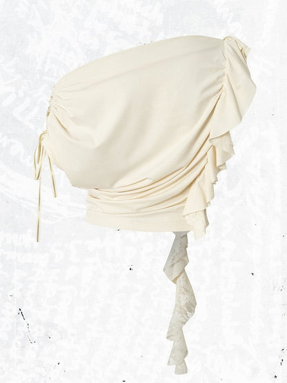 Punk Gold Chain Print Apricot Top with Asymmetric Neckline - NO ROMANCE