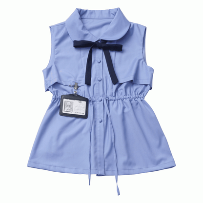 カードブルーピーターパンカラーノースリーブシャツ、蝶ネクタイホルダー付き