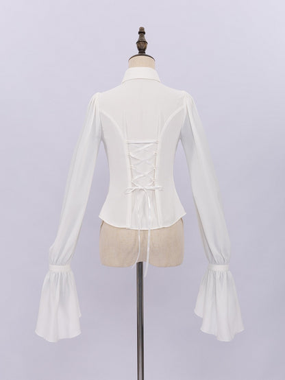 White Pleated Ruffle Shirt with Jabot Tie - DevilInspired Exclusive Collection
