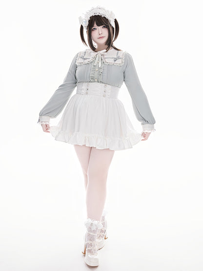 Integrated Design Waist Waistband with White Corset High Jirai Front - Kei Built-in Skirt